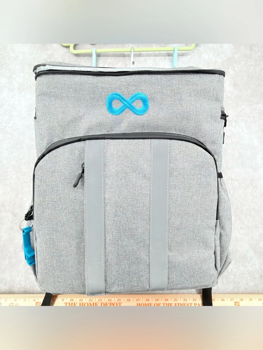 Gray Backpack cooler bag with Blue Infinity Logo storage large